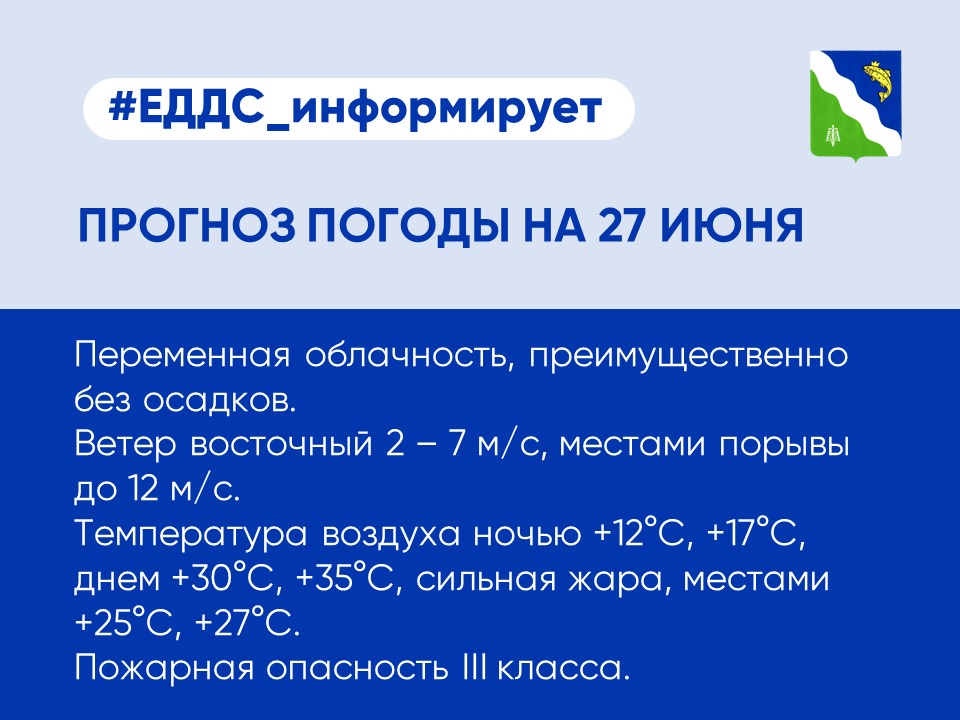 Прогноз погоды на 27.06.2024г..