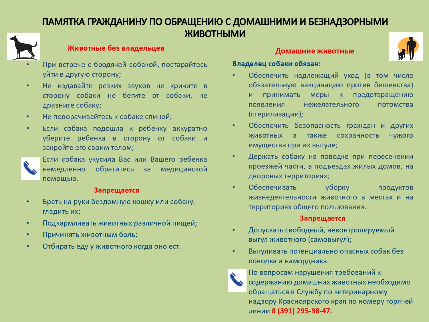 Памятка по обращению с домашними и безнадзорными животными.